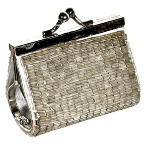 KENNETH COLE REACTION silver beaded coin purse 3 x 3“ kiss latch so cute